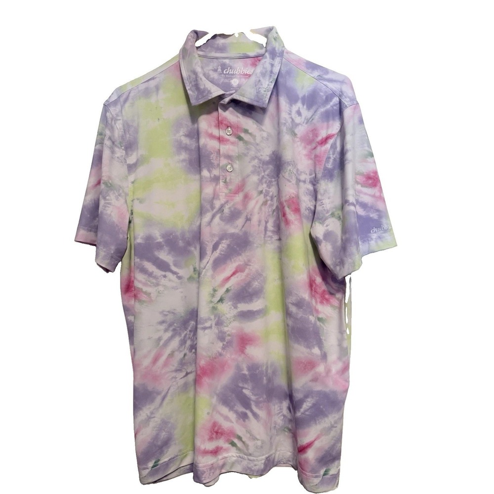 Chubbies Mens Tie Dye Polo Shirt Medium Multicolor Golf Casual Stretch Short Slv
